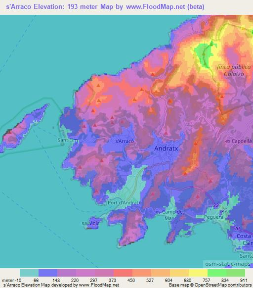 s'Arraco,Spain Elevation Map