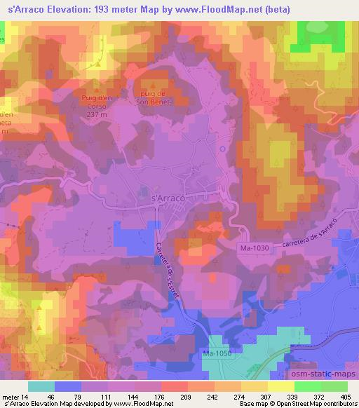 s'Arraco,Spain Elevation Map