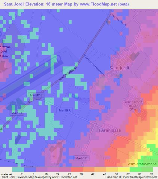 Sant Jordi,Spain Elevation Map