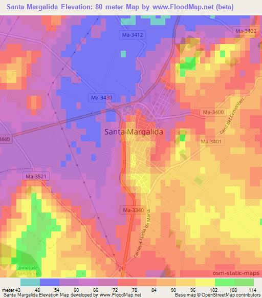 Santa Margalida,Spain Elevation Map