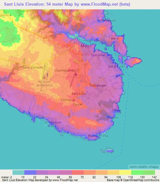 Sant Lluis,Spain Elevation Map