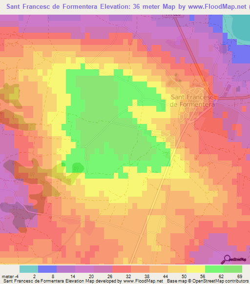 Sant Francesc de Formentera,Spain Elevation Map