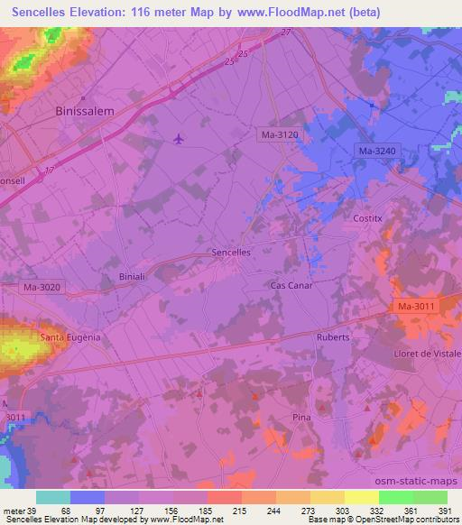 Sencelles,Spain Elevation Map