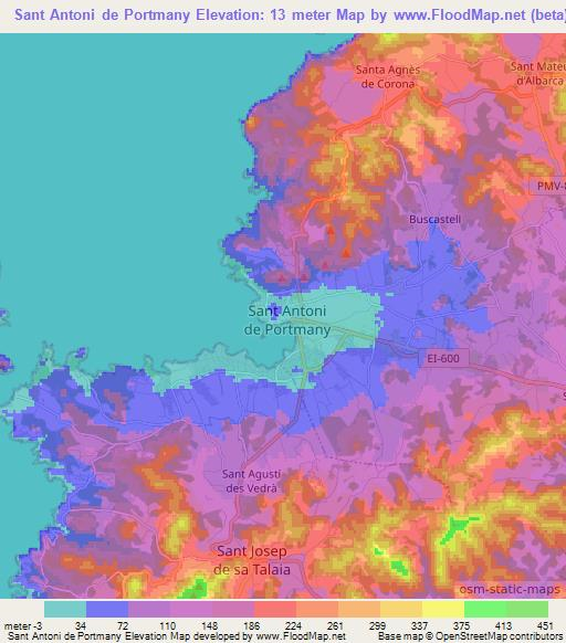 Sant Antoni de Portmany,Spain Elevation Map