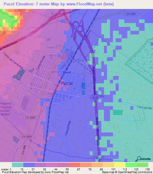 Pucol,Spain Elevation Map