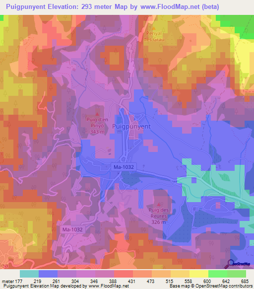 Puigpunyent,Spain Elevation Map