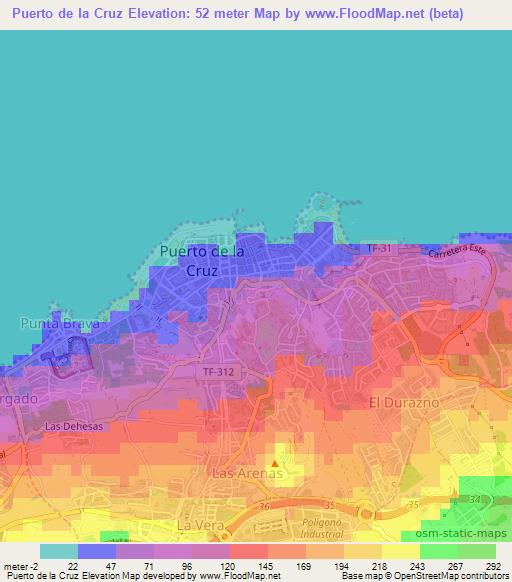 Puerto de la Cruz,Spain Elevation Map