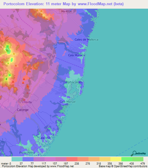 Portocolom,Spain Elevation Map