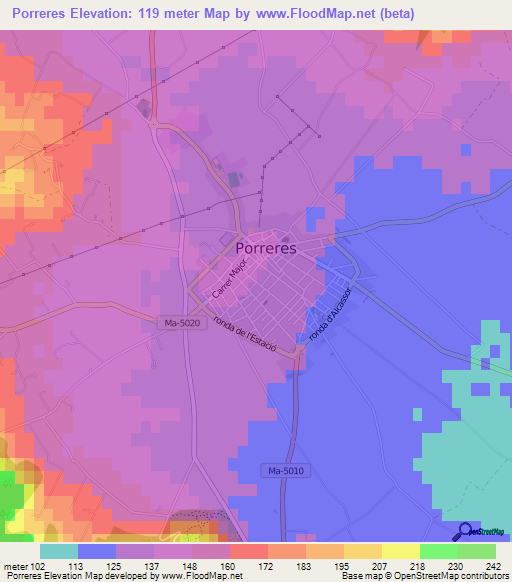 Porreres,Spain Elevation Map