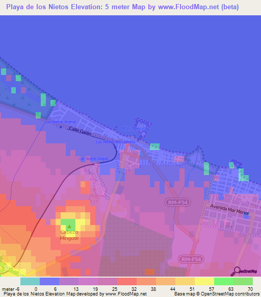 Playa de los Nietos,Spain Elevation Map