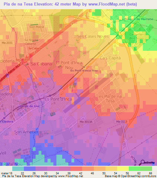 Pla de na Tesa,Spain Elevation Map