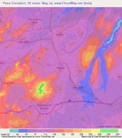 Petra,Spain Elevation Map