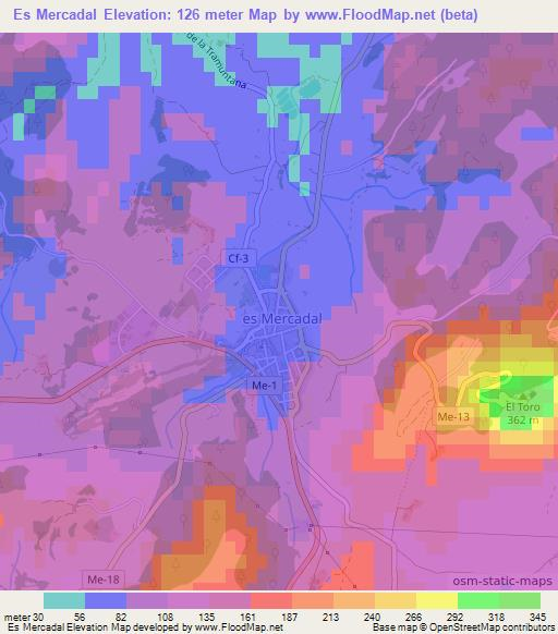 Es Mercadal,Spain Elevation Map