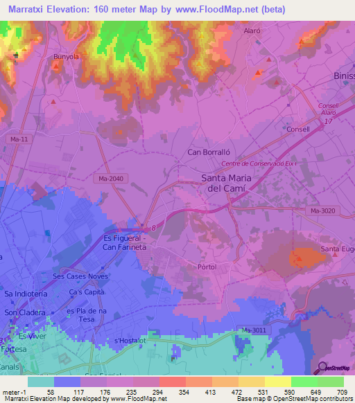 Marratxi,Spain Elevation Map