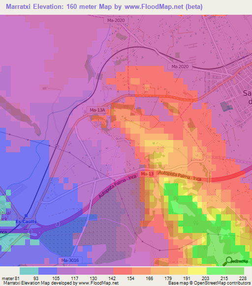 Marratxi,Spain Elevation Map