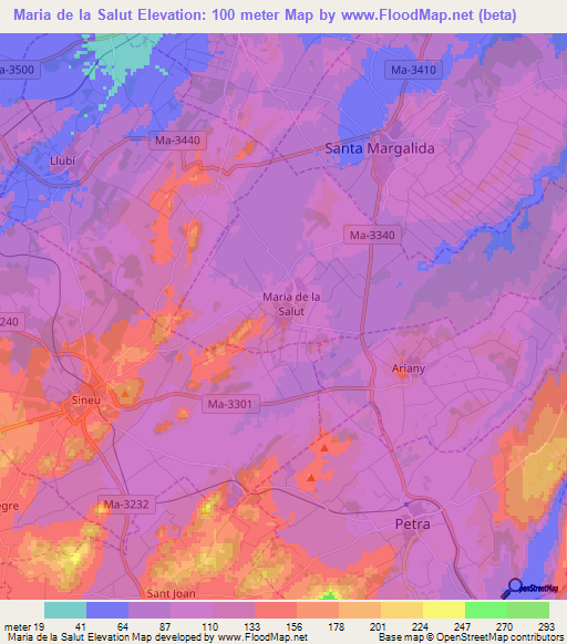 Maria de la Salut,Spain Elevation Map