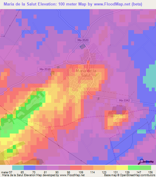 Maria de la Salut,Spain Elevation Map