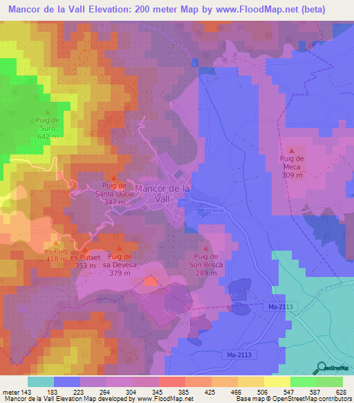 Mancor de la Vall,Spain Elevation Map