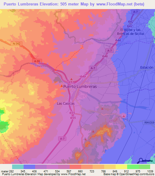 Puerto Lumbreras,Spain Elevation Map
