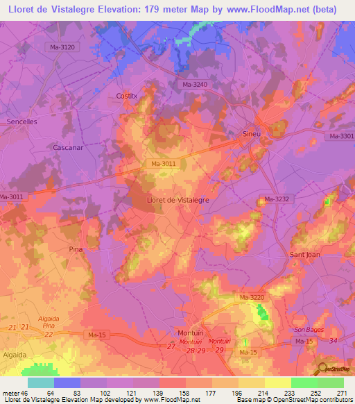Lloret de Vistalegre,Spain Elevation Map
