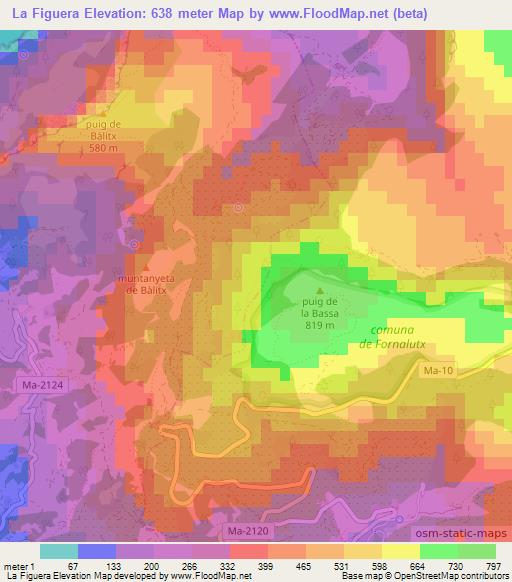 La Figuera,Spain Elevation Map