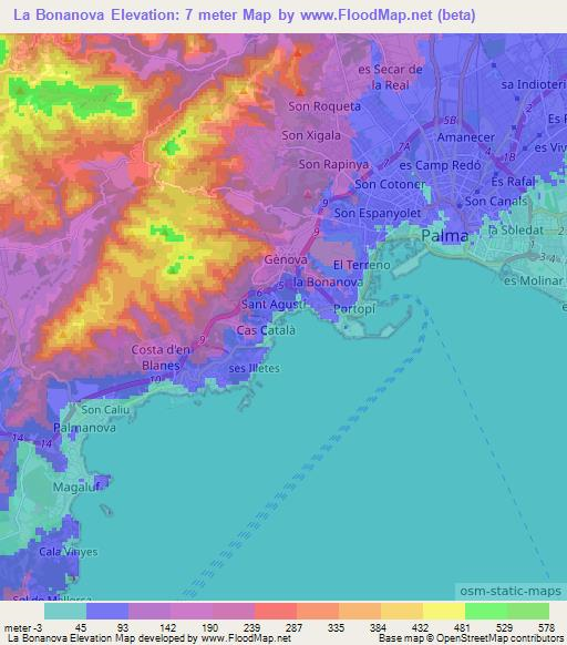 La Bonanova,Spain Elevation Map