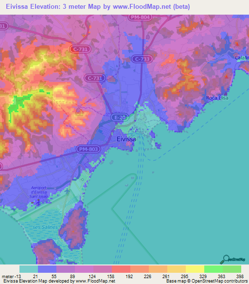 Eivissa,Spain Elevation Map