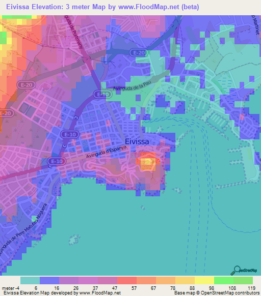 Eivissa,Spain Elevation Map