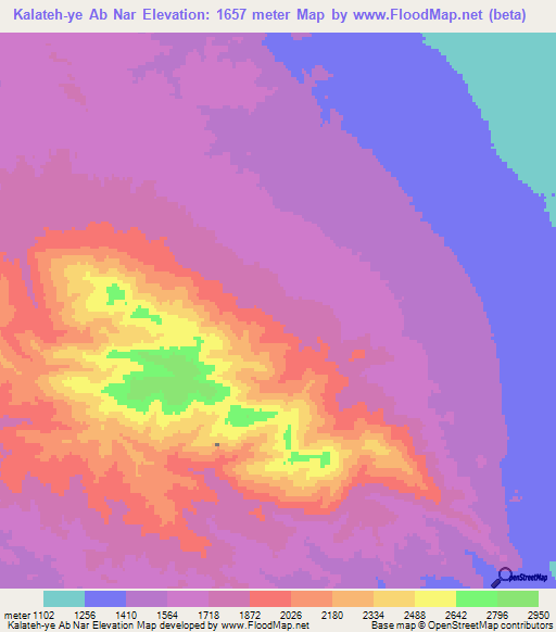 Kalateh-ye Ab Nar,Iran Elevation Map