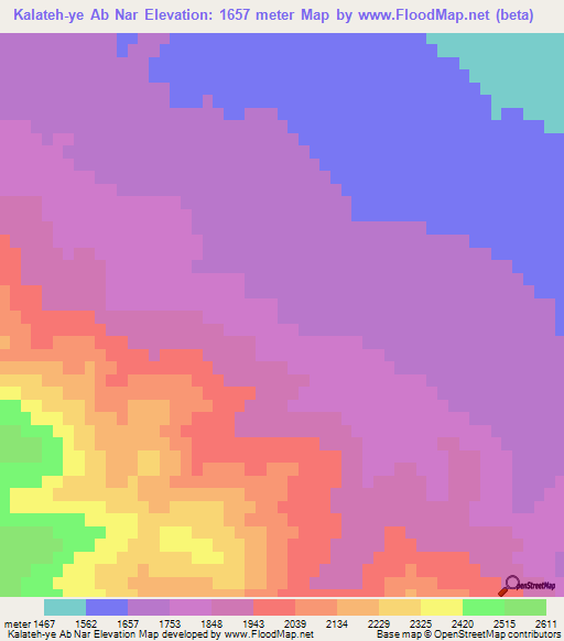 Kalateh-ye Ab Nar,Iran Elevation Map