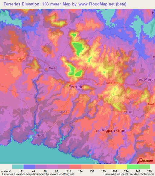 Ferreries,Spain Elevation Map