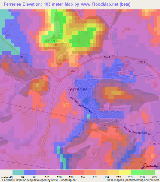 Ferreries,Spain Elevation Map