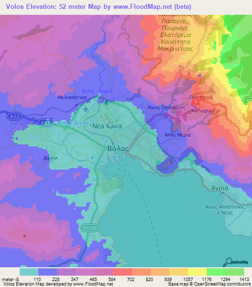Volos,Greece Elevation Map