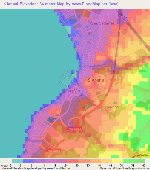 s'Arenal,Spain Elevation Map