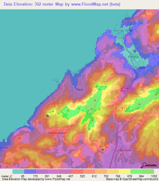 Deia,Spain Elevation Map