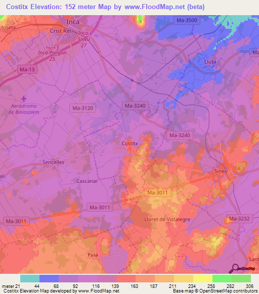 Costitx,Spain Elevation Map
