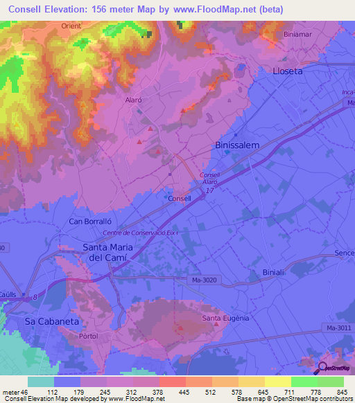 Consell,Spain Elevation Map