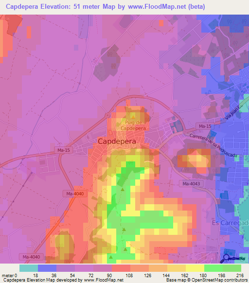 Capdepera,Spain Elevation Map
