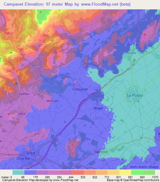 Campanet,Spain Elevation Map
