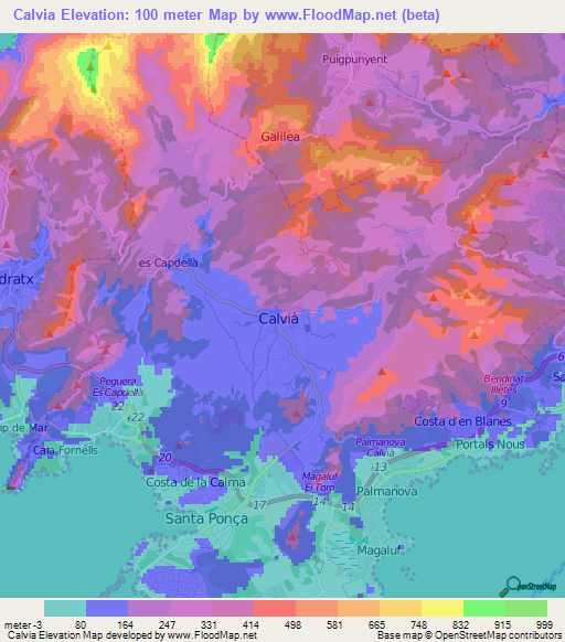 Calvia,Spain Elevation Map