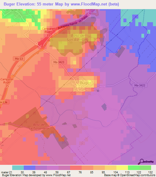 Buger,Spain Elevation Map