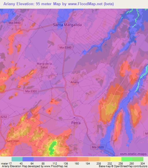 Ariany,Spain Elevation Map