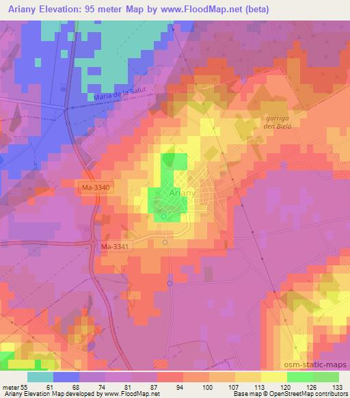 Ariany,Spain Elevation Map