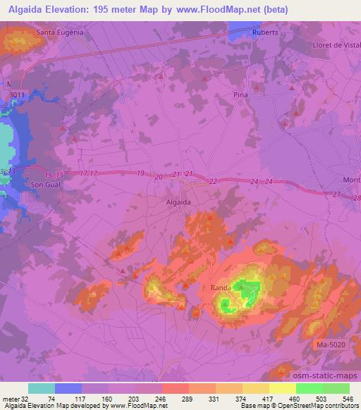Algaida,Spain Elevation Map