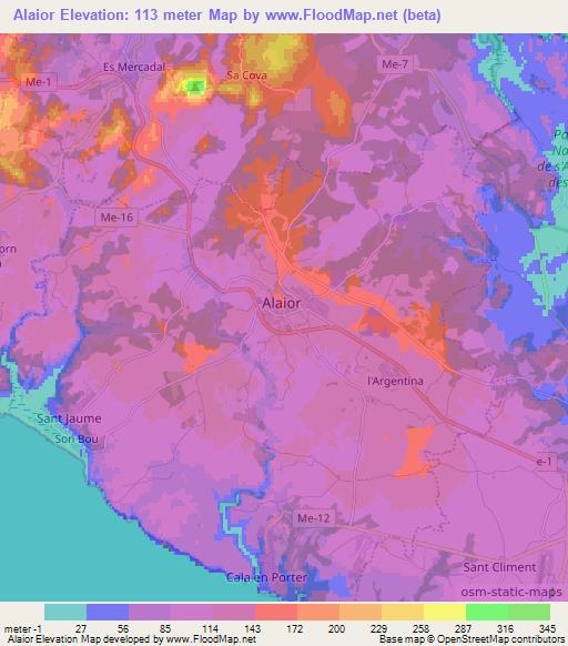 Alaior,Spain Elevation Map