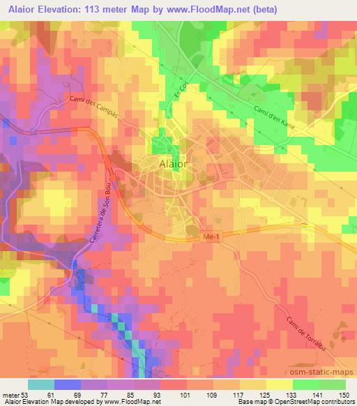 Alaior,Spain Elevation Map