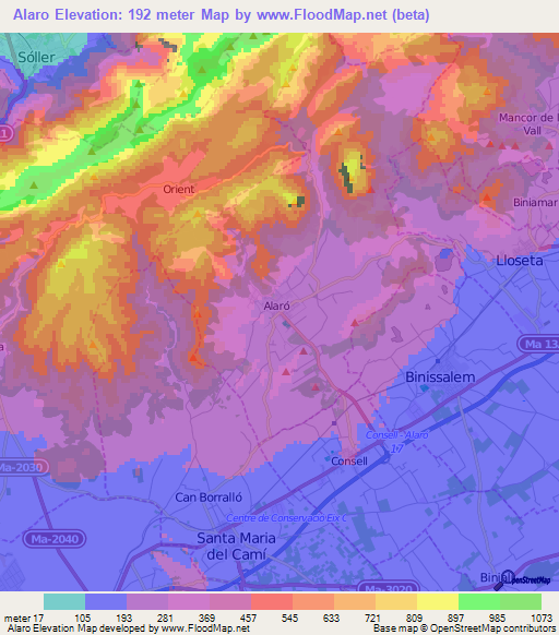 Alaro,Spain Elevation Map