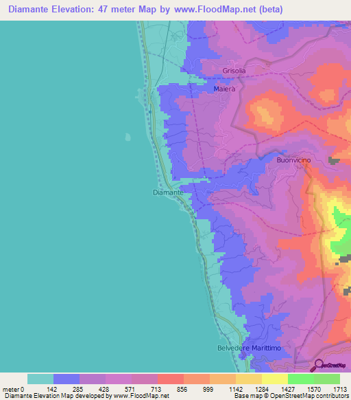Diamante,Italy Elevation Map