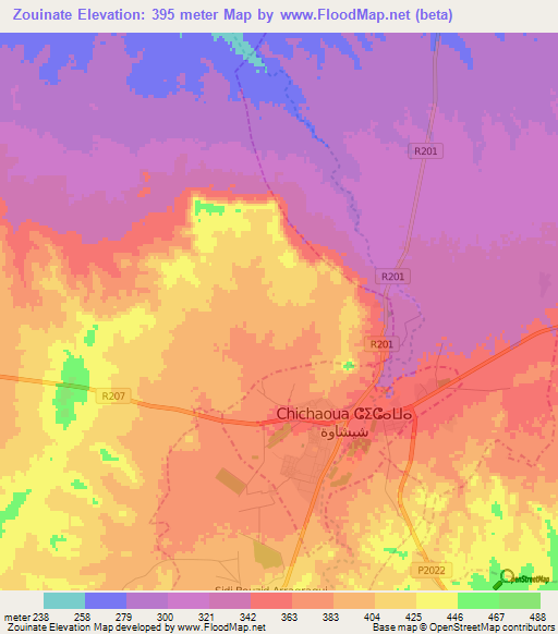 Zouinate,Morocco Elevation Map