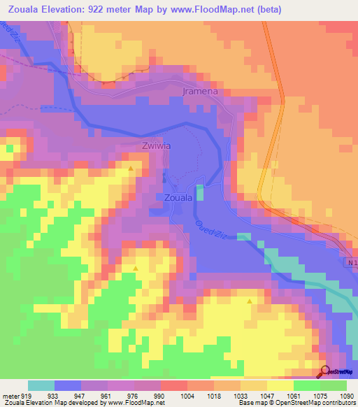 Zouala,Morocco Elevation Map